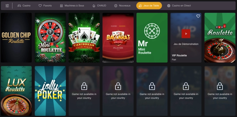 les jeux de table sur placebet