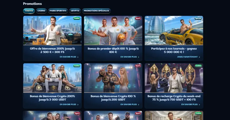 page des promotions et bonus millioner