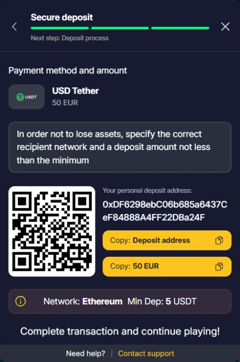 capture decran depot crypto winolympia