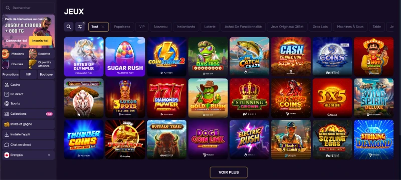 capture decran jeux de casino gtbet