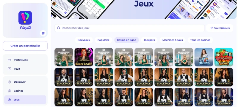 Capture d'écran des jeux live sur PlayID