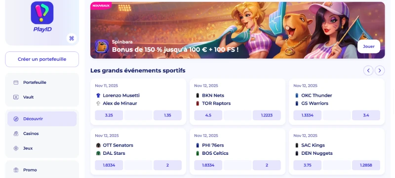 Capture d'écran des paris sportifs sur PlayID