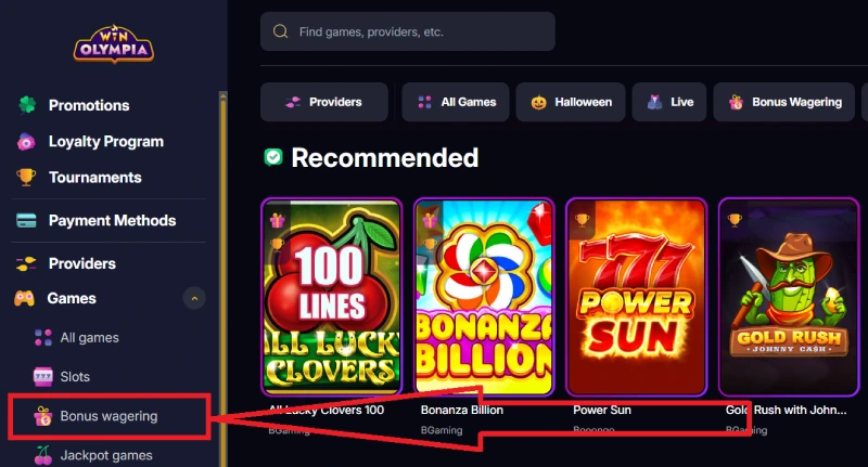 capture decran section bonus wagering winolympia
