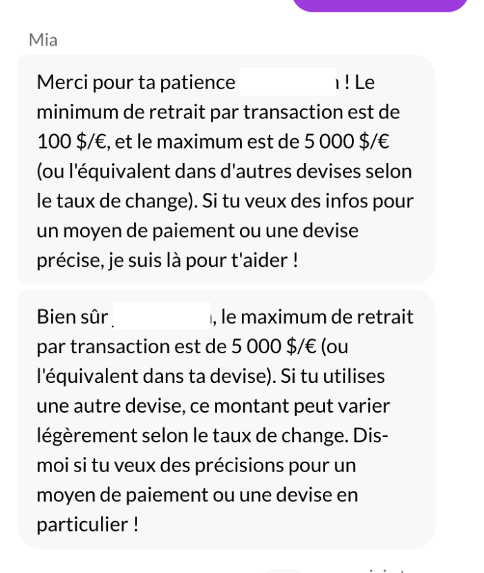 discussion avec le service client de betzito