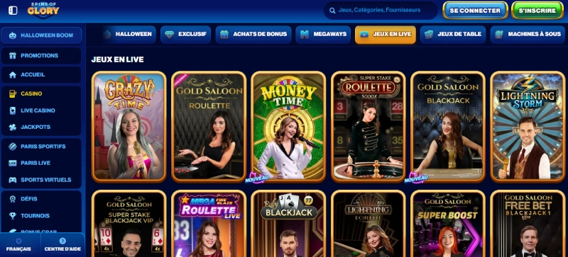 le casino live sur spins of glory