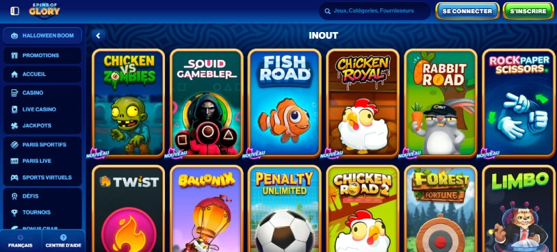 les autres jeux sur spins of glory