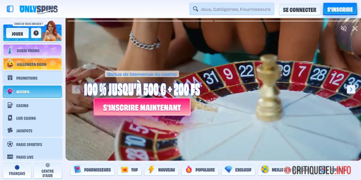 onlyspins page d'accueil