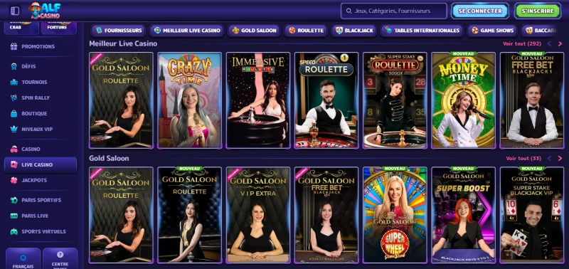 capture decran jeux de live casino alf casino