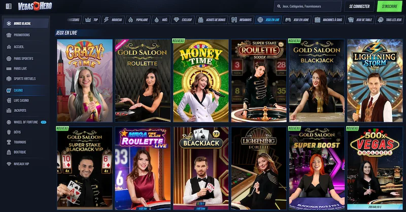 Capture d'écran des jeux en direct sur Vegas Hero