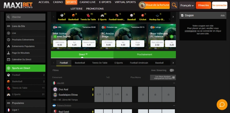 capture decran paris sportifs maxibet
