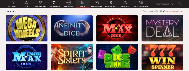 capture decran jeux de dice casino 711