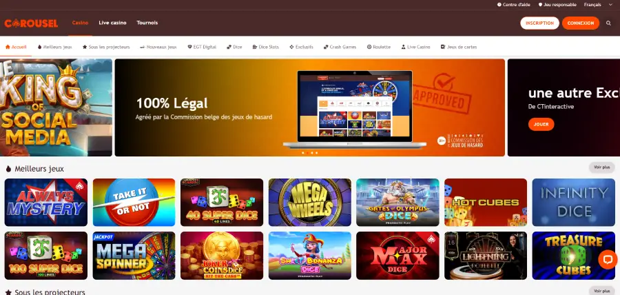 capture ecran accueil carousel casino