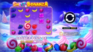 L'&eacute;cran d'accueil de la slot Sweet Bonanza