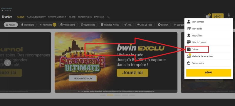 capture decran retrait etape 1 bwin casino belgique