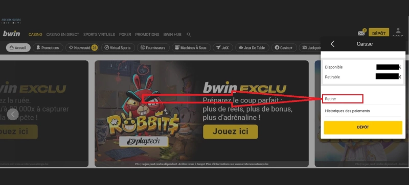 capture decran retrait etape 2 bwin casino belgique