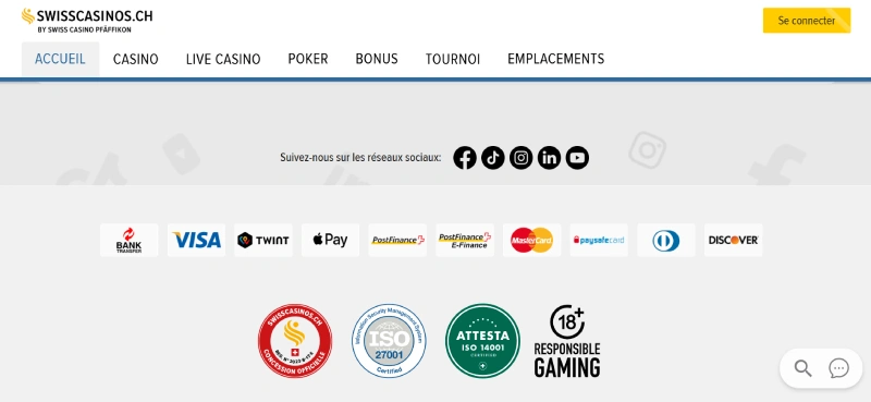 capture decran accreditations swisscasinos ch