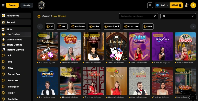 capture decran casino live 29black