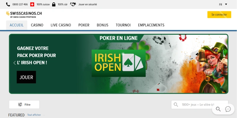 capture decran page accueil swisscasinos ch