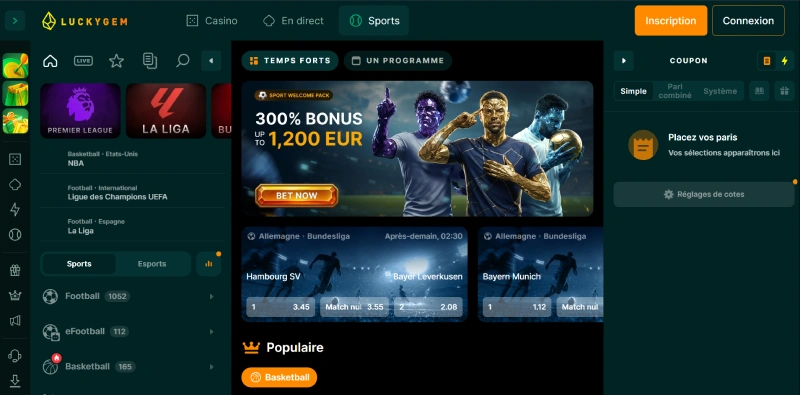 capture decran paris sportifs luckygem