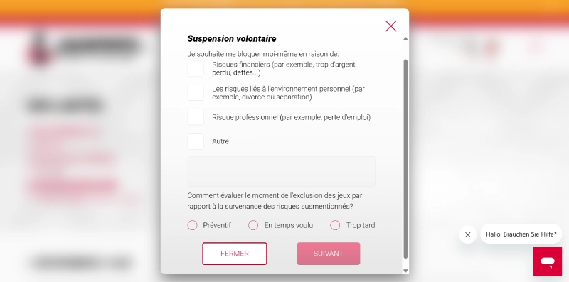 capture decran programme exclusion casino suisse