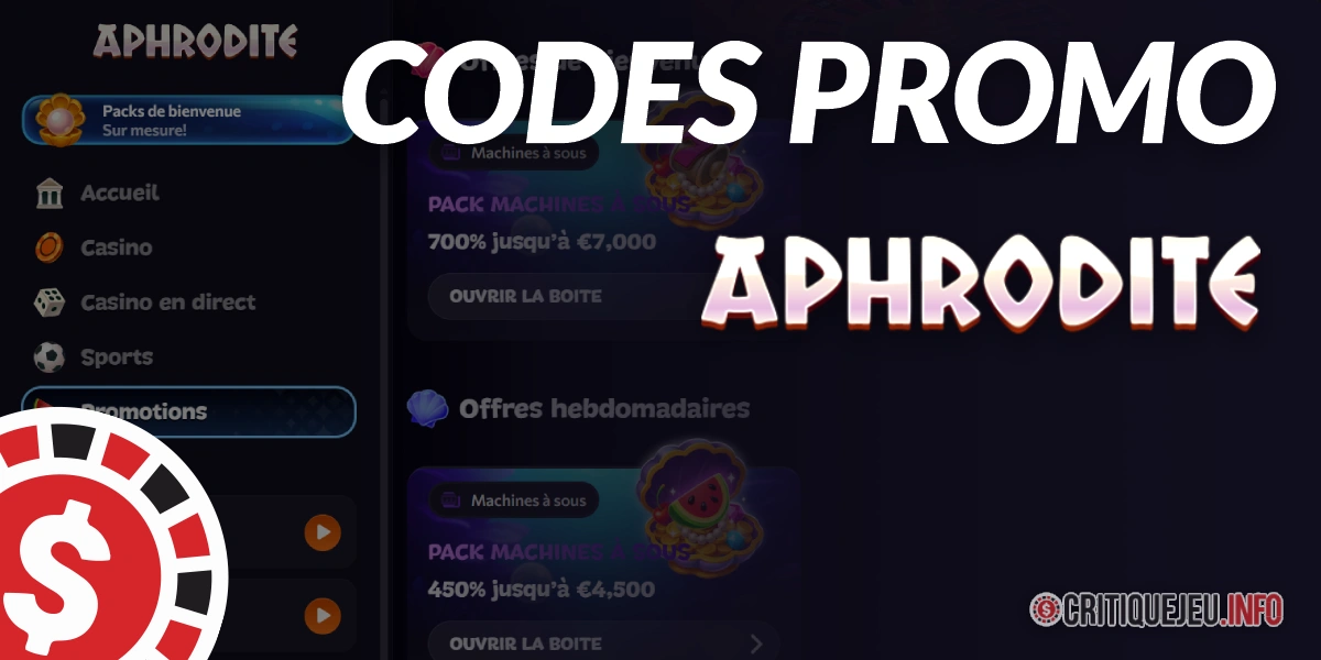 Bonus, promotions et codes promo Aphrodite Casino – Juillet 2026