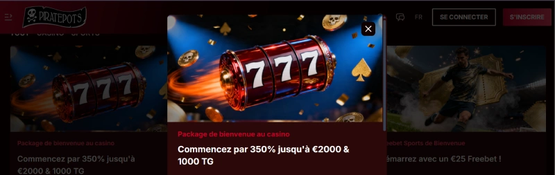 capture decran bonus de bienvenue casino piratepots