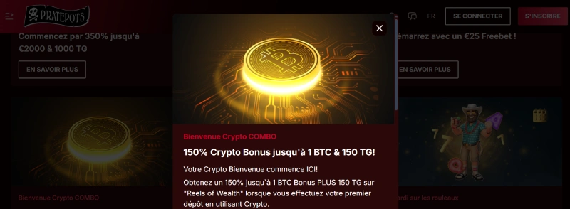 capture decran bonus de bienvenue crypto piratepots