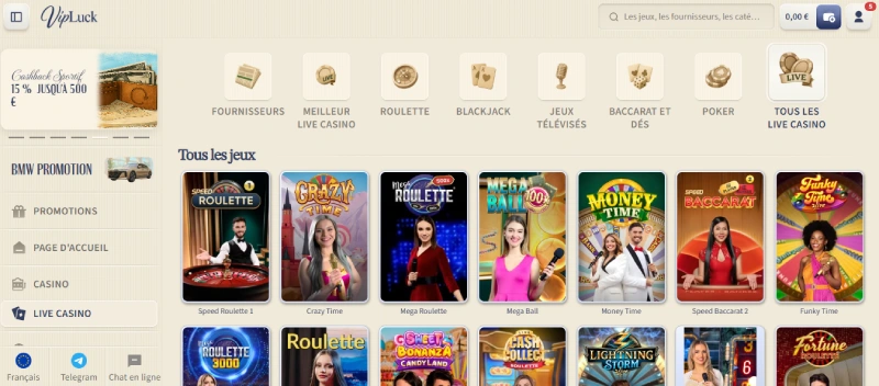 capture decran casino live vipluck