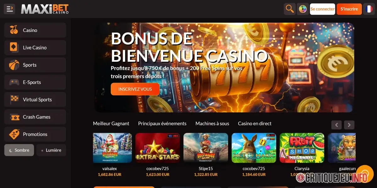 page d'accueil maxibet casino 