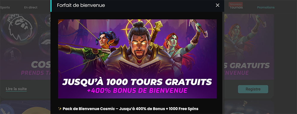 bonus de bienvenue 400% cosmobet