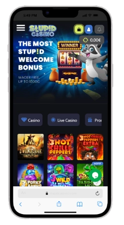 capture decran interface mobile stupid casino