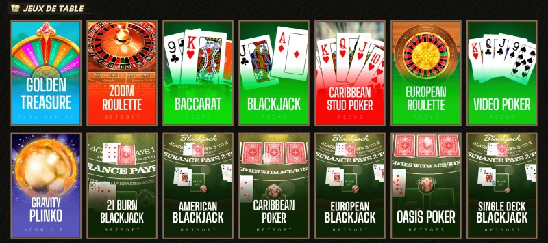 jeux de table sur sankra casino