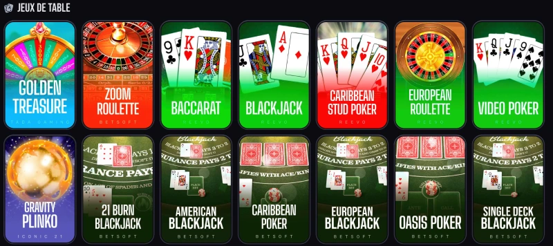 jeux de table sur slim king casino