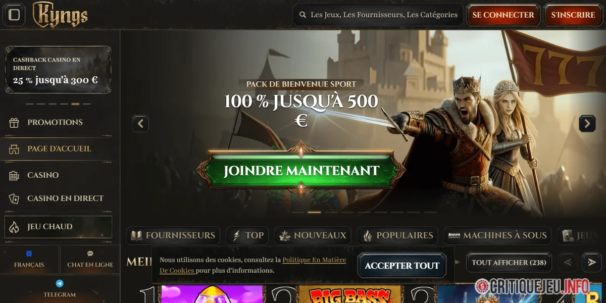 page daccueil kyngs casino