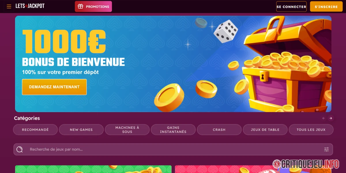 page daccueil lets jackpot