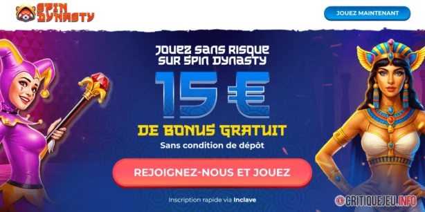 Bonus sans dépôt Spin Dynasty : 15 euros gratuits