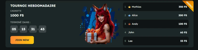 capture decran tournoi hebdomadaire foxslots