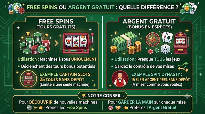 Free Spins ou Argent Gratuit : Infographie explicative