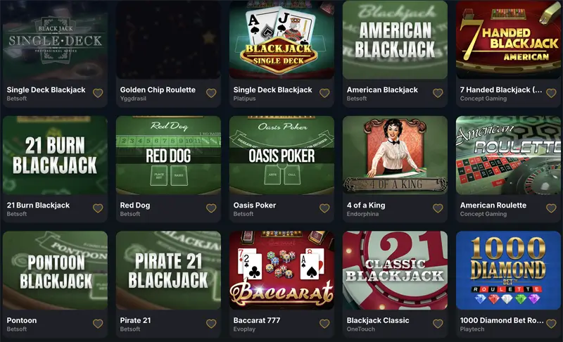 jeux de table heyho casino
