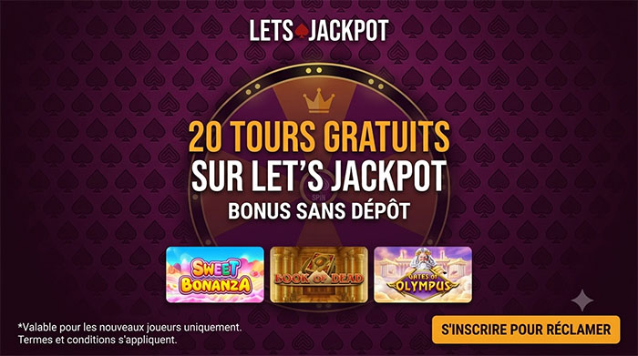 bonus sans depot immédiat de 20 tours gratuits sur lets jackpot