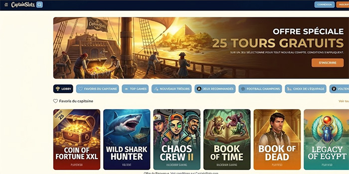 25 tours gratuits sur captain slots