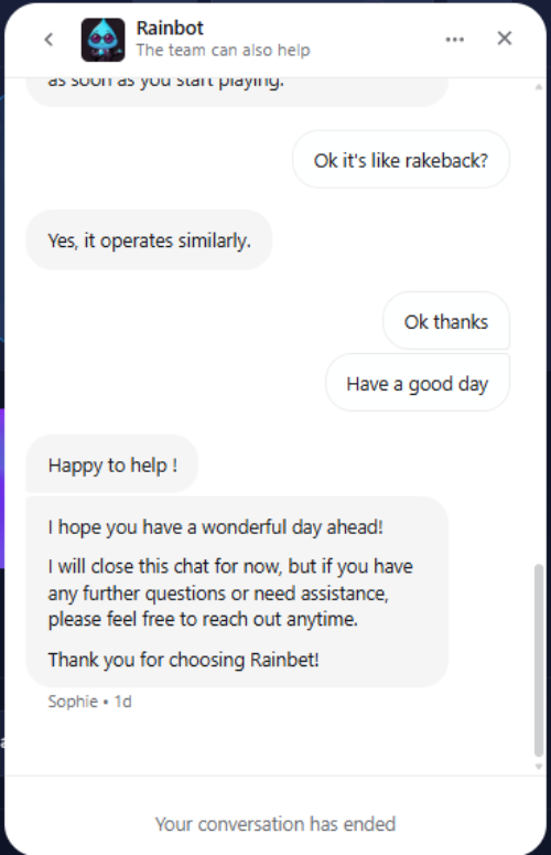 assistance client sur rainbet casino