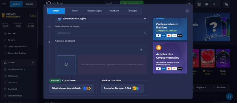 interface de dépôt sur rainbet