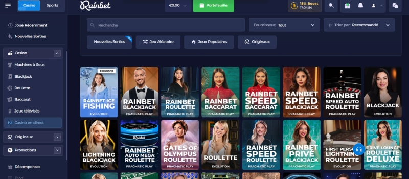 jeux de casino en direct sur rainbet