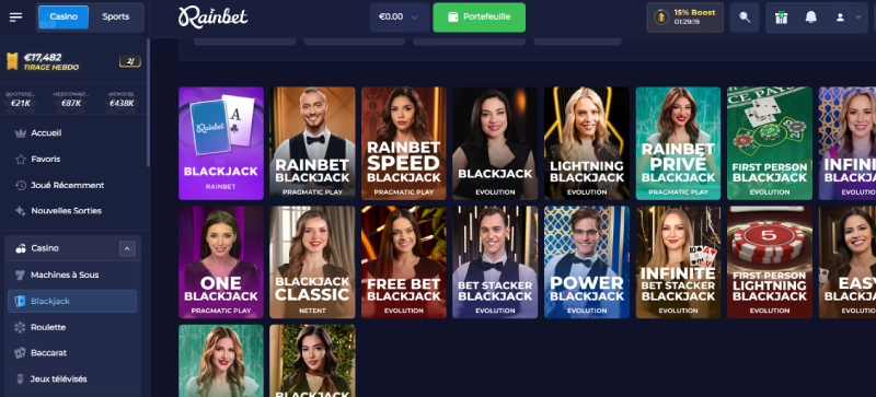jeux de table sur rainbet casino