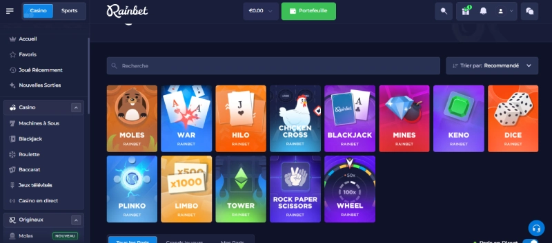 mini jeux sur rainbet casino