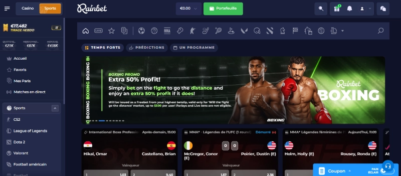 section paris sportifs sur rainbet