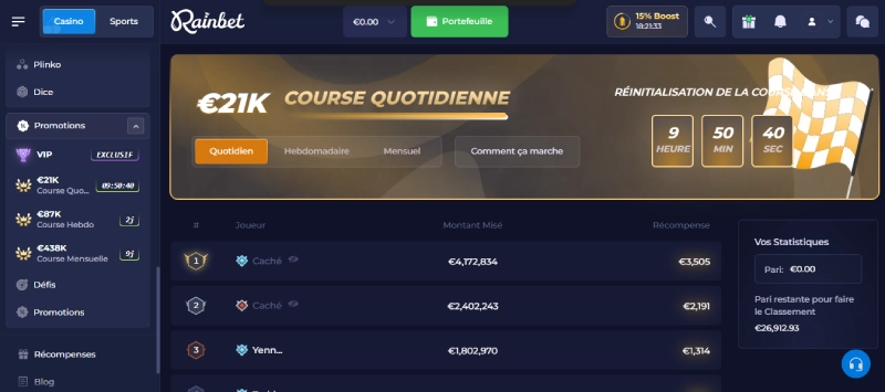 tournois rainbet