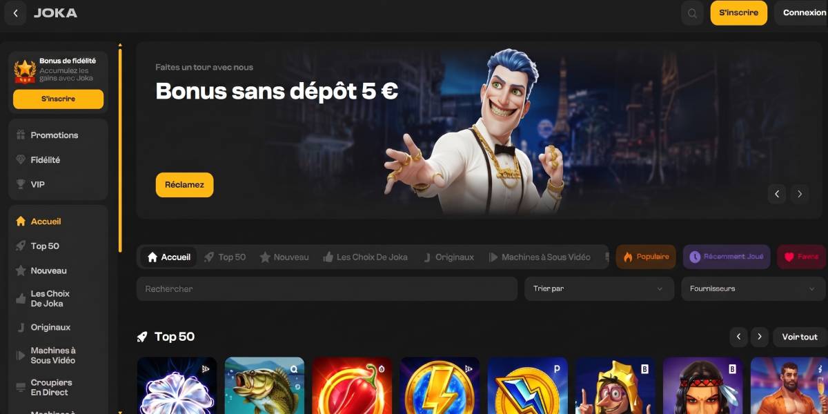 bonus sans depot 5&euro; jokacasinolive