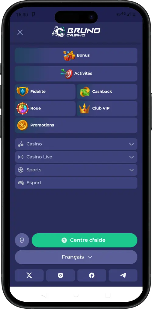 contenu de l'app application bruno casino